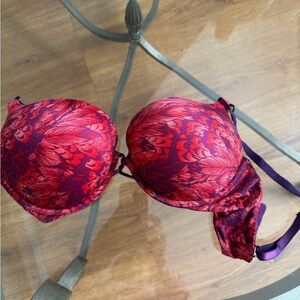 Victoria's Secret Red and Purple Feather Print Bra